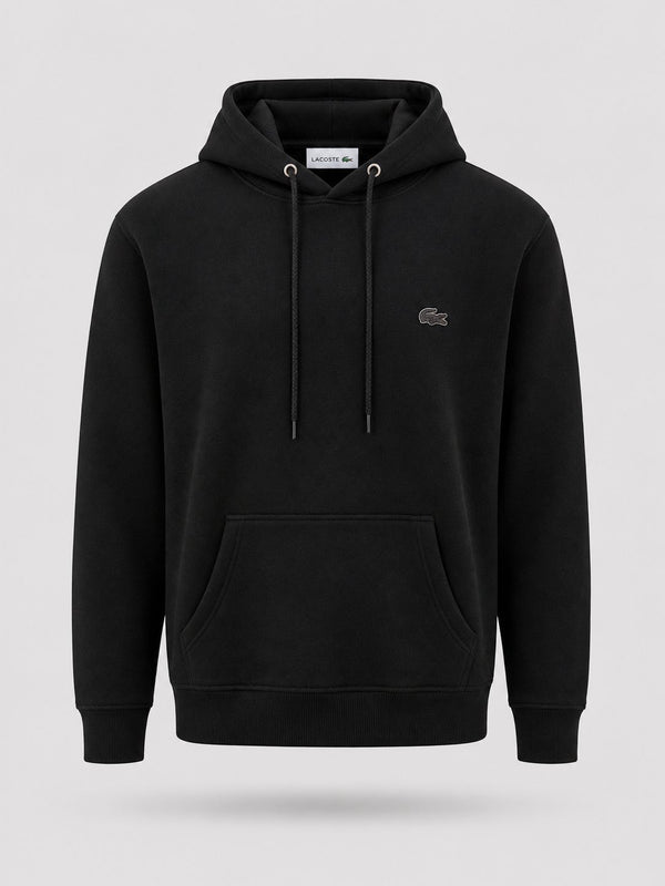 Poleron Negro Capucha Logo Negro - Lacoste