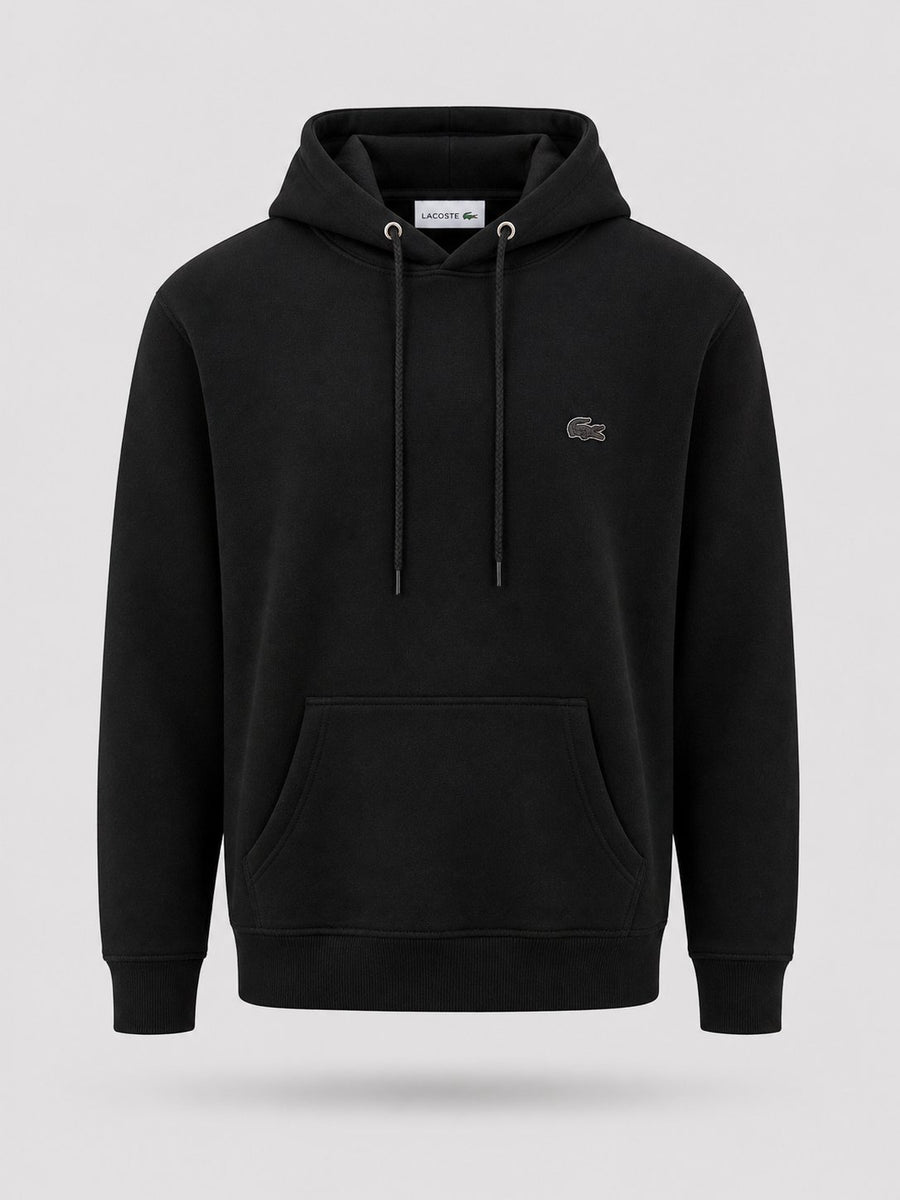 Poleron Negro Capucha Logo Negro - Lacoste