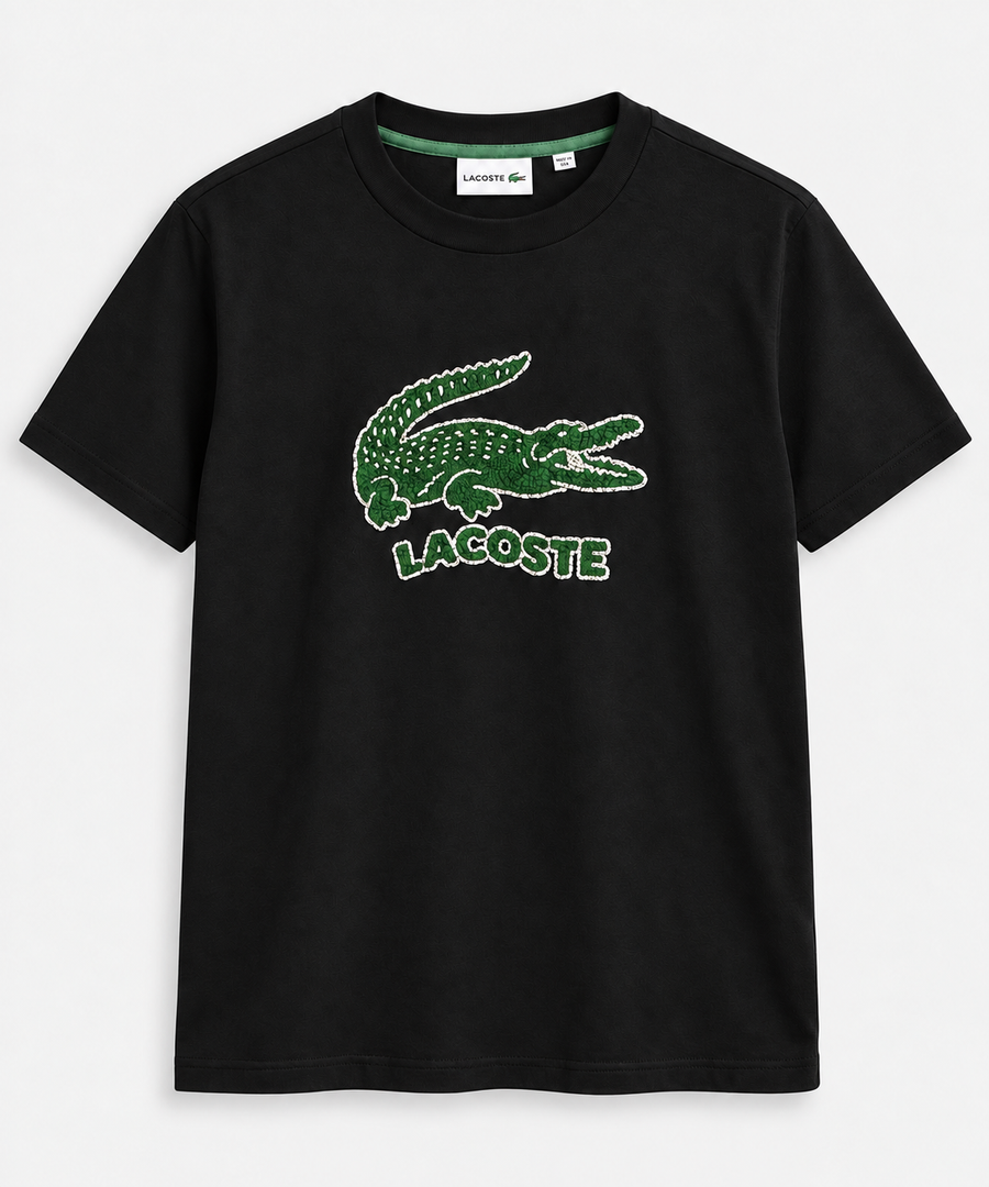 Polera Lacoste cocodrilo grande Negra, vista frontal